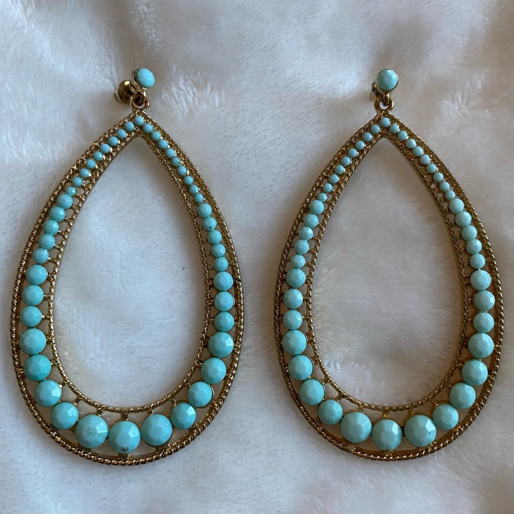 Elegant Filagree Gold Tone Teardrop Earrings 2 3/4”